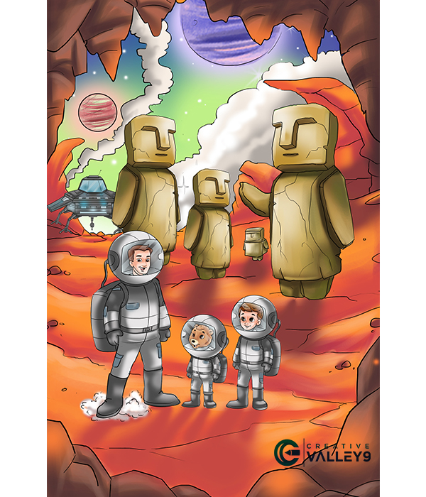 Boy and Bear Cosmic Adventure Children Book Illustration