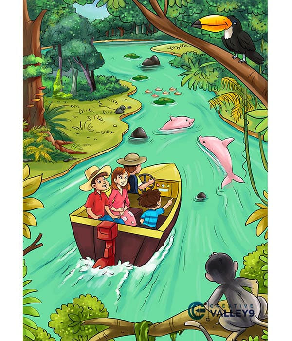 Amazon Rainforest Adventure Children Book Illustration