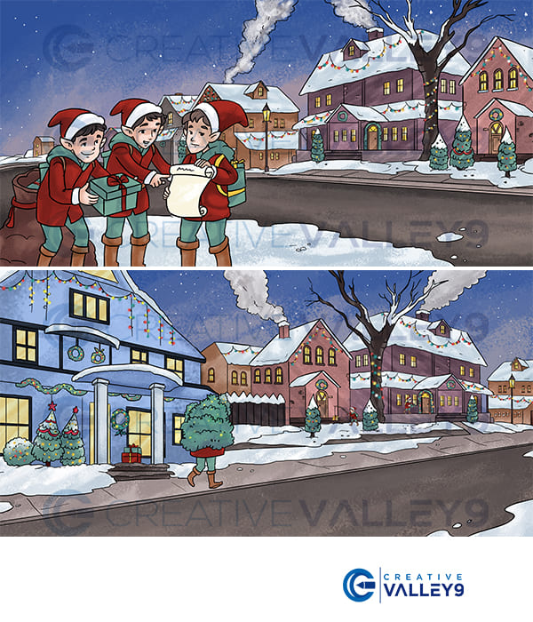 A Visit from the Elves christmas children book illustration