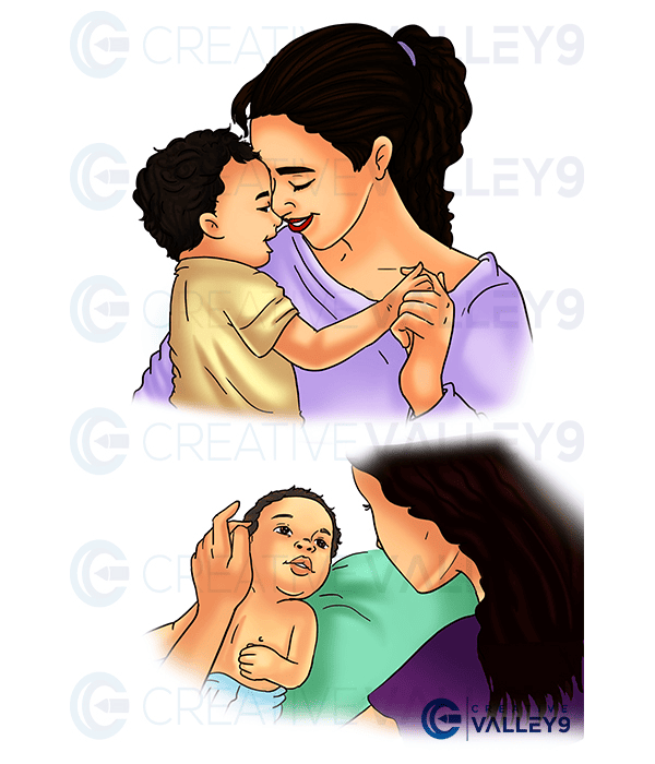 Mother kids book illustration
